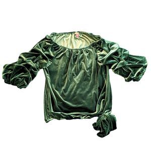 Vince Camuto Velvet Blouse Women's M Green Velour Off Shoulder Goth Regencycore